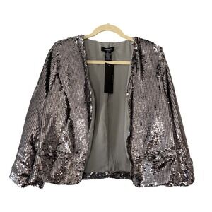 NWT Anna Cai New York Women's L Silver Sequin Jacket Blazer | SKU 0137